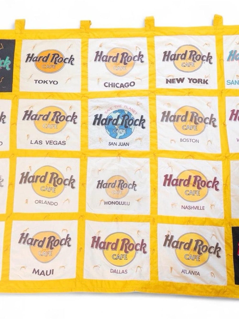 Handmade Hard Rock Cafe T-Shirt Quilt Wall Hanging 52”x67” Travel Souvenir